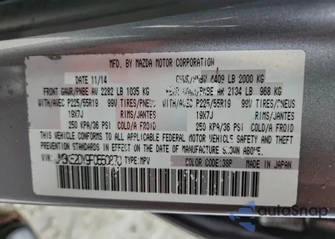 2015 Mazda Cx-5 Gt z USA, uszkodzony, nr VIN JM3KE2DY9F0550870